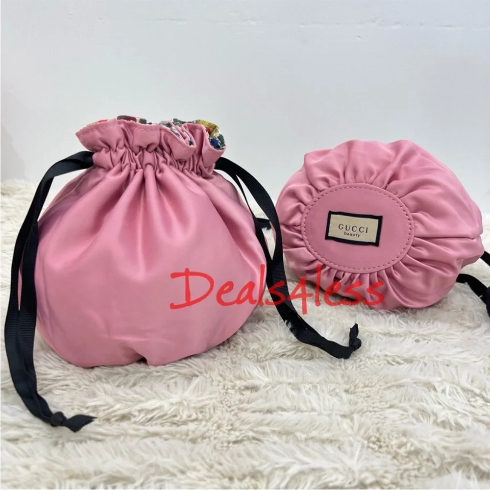 Gucci Pouch Drawstring Bag Cosmetic Pouch Travel Case Purse Lined Floral NEW